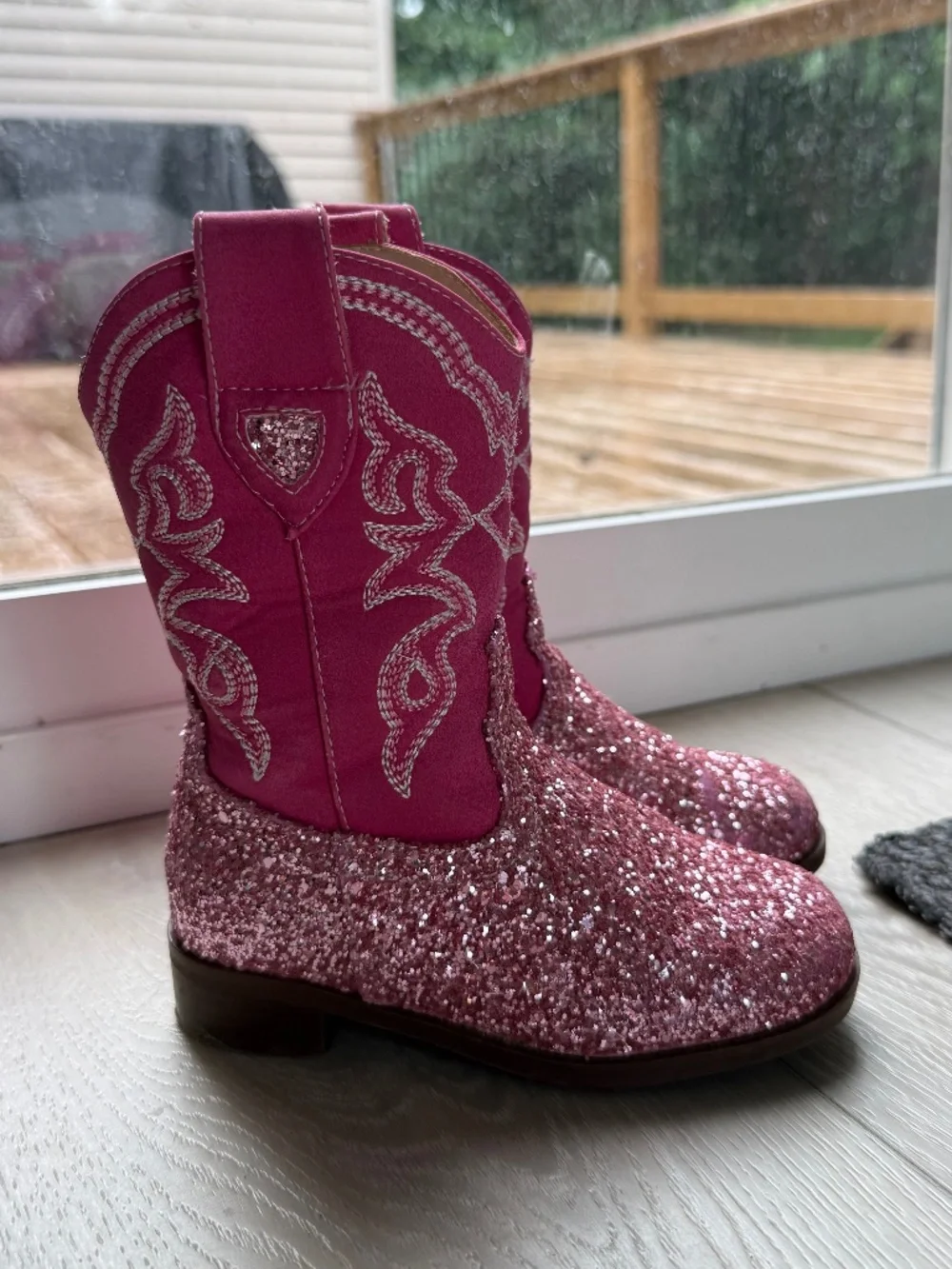 Choiran Toddler Girls Pink Sparkly Cowboy Boots Size 8